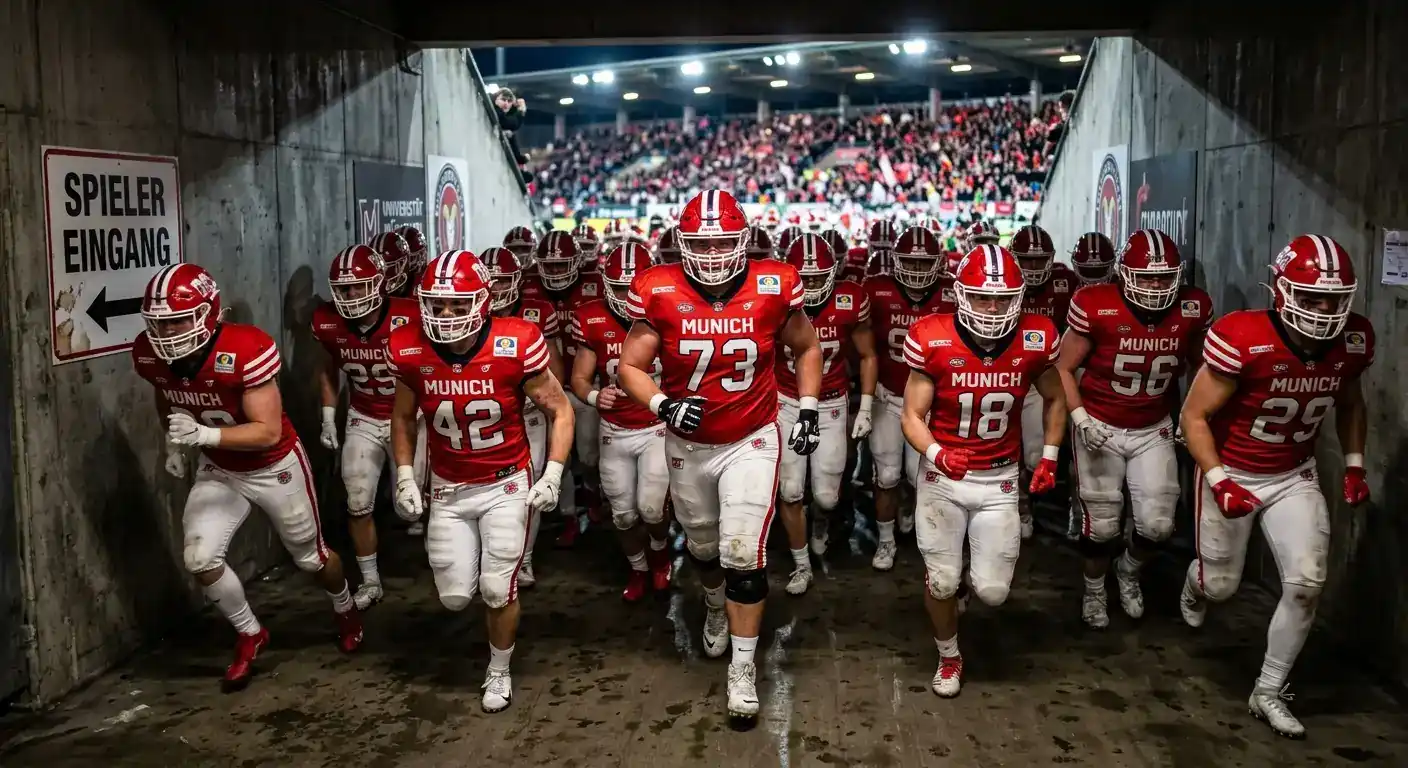 College-Football-Team läuft vor einem Erstrunden-Heimspiel ins eigene Campus-Stadion ein