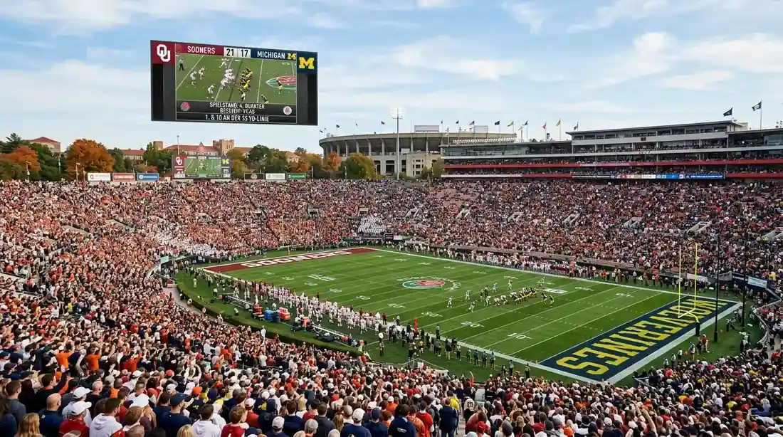 Bowl-Spiel-Atmosphäre in einem traditionellen Postseason-Bowl-Stadion mit voller Tribüne
