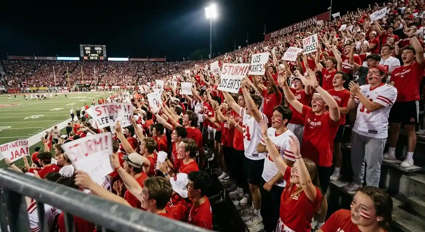 Lautstarke Studentensektion in einem College-Football-Stadion in der Heimkurve