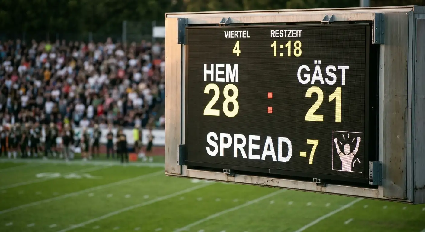 Stadion-Anzeigetafel zeigt eine typische Spread-Key-Number nach einem Touchdown im College Football