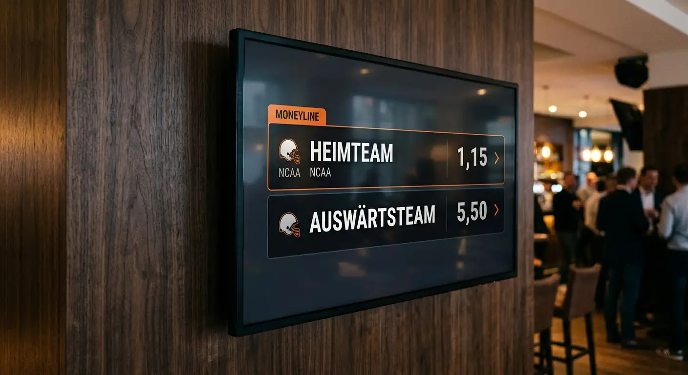 Moneyline-Quoten zwischen College-Football-Favorit und Underdog auf einer Wettanbieter-Anzeige