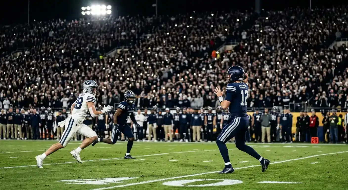 Spielszene aus dem National Championship Game zwischen zwei Top-College-Teams unter Flutlicht