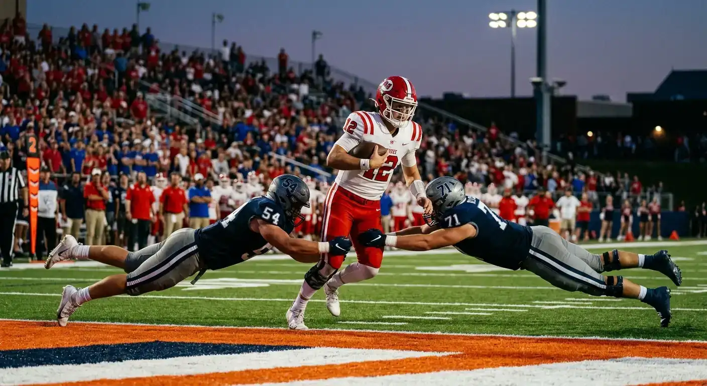 Two-Point-Conversion-Versuch eines College-Football-Teams an der Goalline in der Verlängerung
