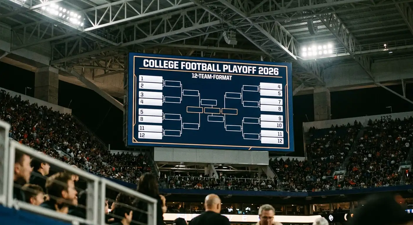 Spielplan-Übersicht des 12-Team-College-Football-Playoff-Formats auf einer Stadion-Anzeige
