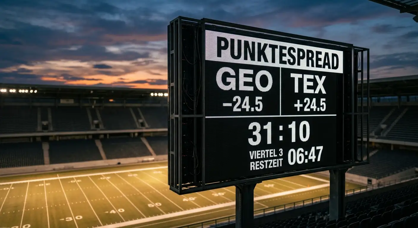 Anzeigetafel mit Point-Spread-Quoten und Punktedifferenz eines College-Football-Spiels