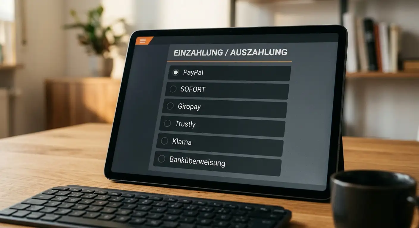 Übersicht der Zahlungsmethoden bei deutschen GGL-Sportwetten-Anbietern auf einem Laptop-Bildschirm